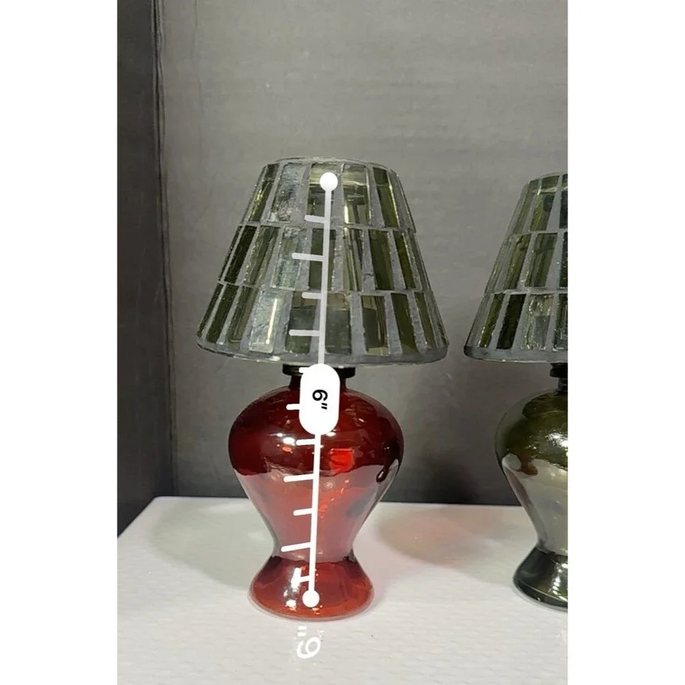 Set of 2 Vintage-Style Mosaic Glass Tealight Fairy Lamps – Red & Green Bases - Picture 8 of 8